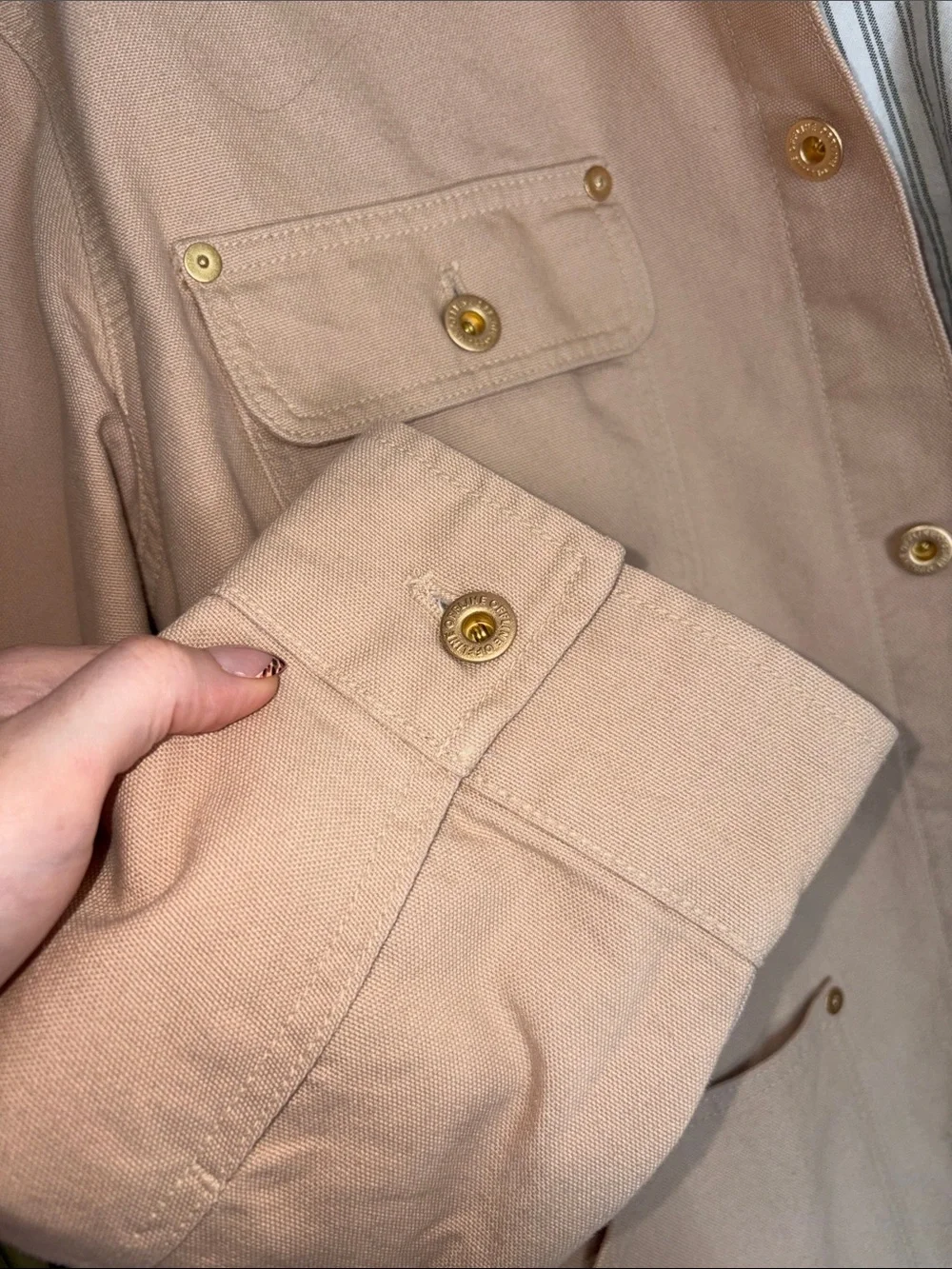Utility Jacket with Contrast Corduroy Collar - Tan - Picture 7 of 9